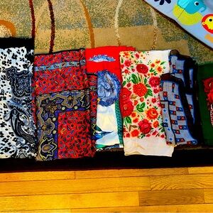5 Gorgeous scarves. Different fabrics- silk, chiffon, acrylic, etc.
